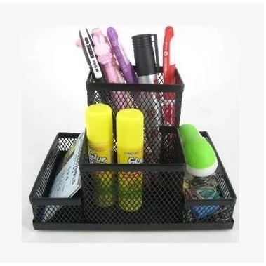 Image of Mesh Pen Pot Desk Pencil Holder Business Card Remote Control Multifunction Stationery Organiser Desktop Storage Caddy Box Case Makeup Brush for Home School Office