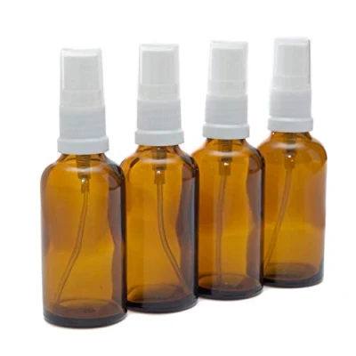 Image of Aura 50ml AMBER Glass Bottles with White Atomiser Sprays PACK of 4