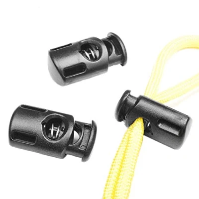 Image of Cord Locks, 50 Pcs Plastic Black Locks End Spring Stop Toggle Stoppers for Drawstrings, Shoelaces, Bags, Clothing (Black A)