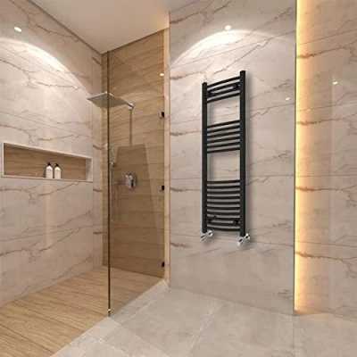 Image of Warmehaus Curved Heated Towel Rail Radiator Ladder Black 1200x400mm Central Heating Radiators for Bathroom Kitchen