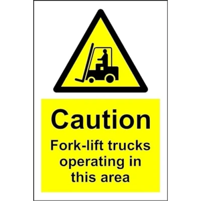 Image of Warning Caution fork lift trucks operating in this area safety sign 3mm Aluminium 600mm x 400mm Case (Pack of 5)
