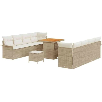Image of vidaXL 11 Piece Garden Sofa Set with Cushions Beige Poly Rattan Acacia