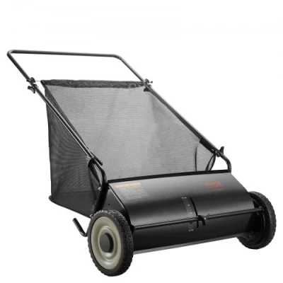 Image of VEVOR Push Lawn Sweeper, 26 inch Leaf &amp; Grass Collector, Strong Rubber Wheels Heavy Duty Thickened Steel, Durable to Use with Large Capacity 7 cu. ft. Mesh Collection Hopper Bag, 4 Spinning Brushes