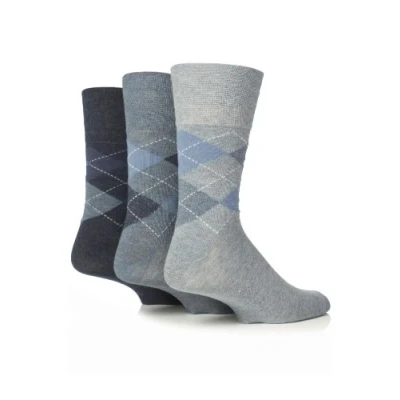 Image of Mens 3 Pair Gentle Grip Argyle Mix Socks Blue