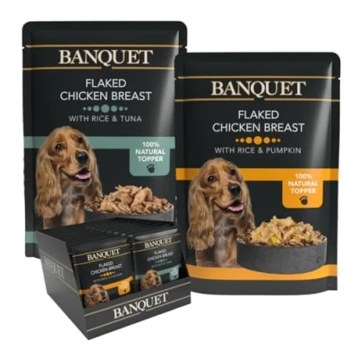 Image of HiLife Banquet Adult Wet Dog Food, Flaked Chicken Breast With Rice &amp; Tuna / Pumpkin, Made 100% Natural Ingredients (30 Pouches x 100g)