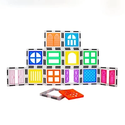 Image of PicassoTiles 30 Piece Window and Door Clip On Magnetic Blocks Magnet Tiles Magnets Building Tile Construction Toy Set STEM Education Toys Learning Kit Stacking Block Playset Boys &amp; Girls Age 3+ PT30