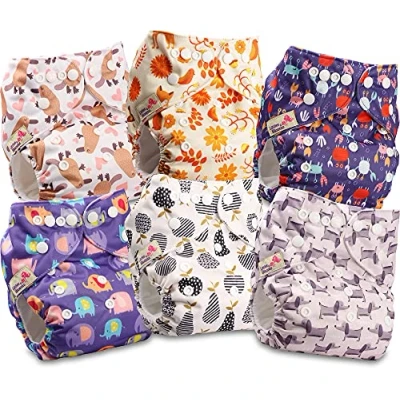 Image of Littles and Bloomz Baby Reusable Pocket Nappy Cloth Diaper, Standard Popper, 6 Nappies, FLP2 0602