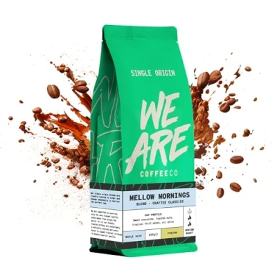 Image of Coffee Beans 227g Bag, Whole Bean Coffee, Mellow Mornings Blend Beans, 100% Arabica &amp; Robusta, Medium Roast Fresh Single Origin (We Are Co)