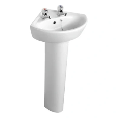Image of Armitage Shanks Sandringham 21 2 taphole corner wahbasin with overflow and chainstay hole E894201