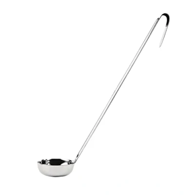 Image of Vogue Stainless Steel Flat Bottom Ladle 60 ml/2 oz, Silver, Long Handle with Storage Hook, for Spreading Sauce, Pizza Prep Sauce Ladle, GG003