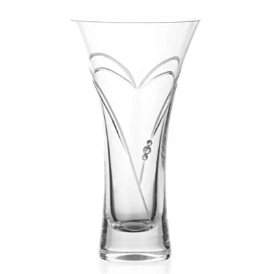Image of DIAMANTE Trumpet Vase &#039;Hearts&#039; Small Hand Cut Crystal with Swarovski Crystals 18cm