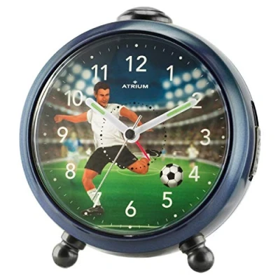 Image of ATRIUM A932 5 Children&#039;s Alarm Clock for Boys Scorer Football Stadium Dark Blue Green Black Analogue Quartz without Ticking with Light and Snooze