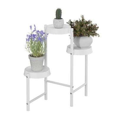 Image of Relaxdays Plant Stand, 3 Tiers, Metal &amp; Plastic, hwd: 61x55x30 cm, Shelves for Flower Pots Herbs, Display Rack, White