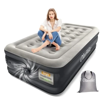 Image of OlarHike Air Bed Single, Inflatable Mattress with Built in Electic Pump, Blow Up Bed, Self inflating Folding Guest Airbed Flocked Surface For Camping or Home Use Storage, 190x90x46cm(Black)
