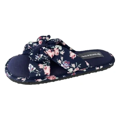 Image of DUNLOP Womens Floral Knot Sandals Summer Sliders Fabric Cushioned Padded Memory Foam Casual Holiday Shoes (Navy, UK Footwear Size System, Adult, Women, Numeric, Medium, 8)