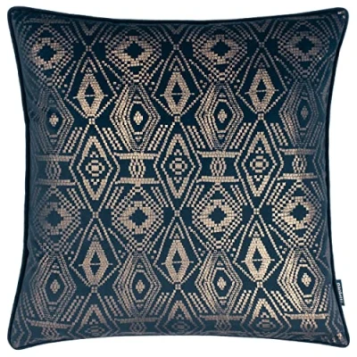 Image of Paoletti Tayanna Geometric Foil Piped Filled Cushion Navy One Size