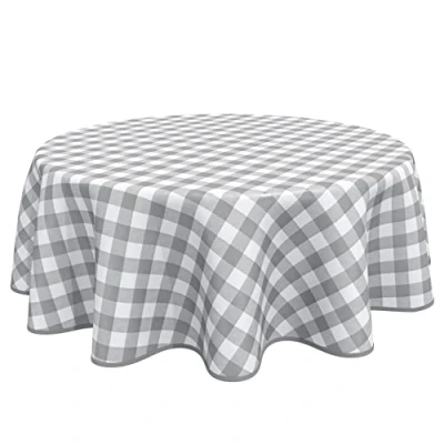 Image of Home Direct Round Oilcloth PVC Wipe Clean Tablecloth Table Cover Gingham Checkers 160cm 62&quot; Light Pale Grey