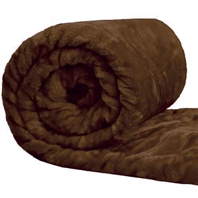 Image of Amber Linen Luxury Mink Faux Fur Throws, Plain Fleece Super Soft Blanket Sizes (CHOCOLATE BROWN, DOUBLE)