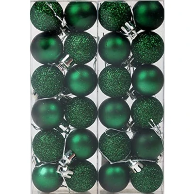 Image of BWG Set Of 24 Mini Christmas Emerald Green Glitter Tree Baubles Decorations