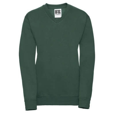 Image of Russell Athletic Childrens Unisex Collection Childrens/Kids V Neck Sweatshirt (Bottle Green) Size 3 4Y