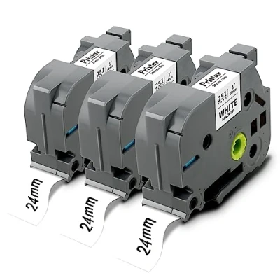 Image of Pristar Compatible 24mm Label Tape for Brother TZe 251 TZ TZe251 Aze251 Laminated Black on White Labeller PT P700 H500 D600VP 750W 2430PC 2470, 3 Pack