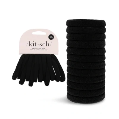 Image of Kitsch Elastic Hair Ties for Women, Black No Damage, Rubber Bands Hair, Women&#039;s &amp; Ponytail Holders, Elastics, Small Thick 12pcs