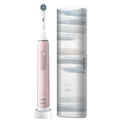 Image of Oral B Pro 3 Electric Toothbrushes Adults, 1 Toothbrush Head &amp; Travel Case, Modes with Teeth Whitening, 2 Pin UK Plug, Pink