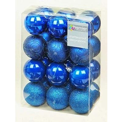 Image of 24 x Midnight Blue Shatterproof Christmas Tree Baubles Decorations Mixed Finishes by Premier