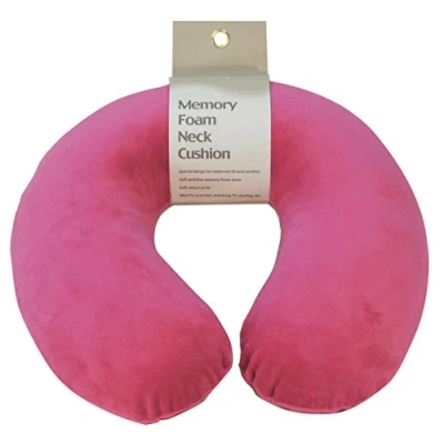 Image of Motionperformance Essentials Hot Pink Super Soft Velour Luxury Firm Memory Foam Neck Support &amp; Comfort Pillow Cushion (Travel, Home, Plane, Car, Relax, Sleep)