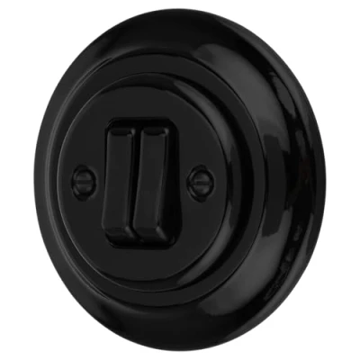 Image of UP Porcelain Retro 2 Way Series Switch All in One Frame + Flush Mounted Insert Cover (PR1 Series) Black
