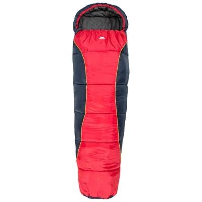 Image of Trespass Unisex Youth BUNKA 3 Season Sleeping Bag with Hollow Fibre Filling, 170 x 65 45 cm, Red, cm