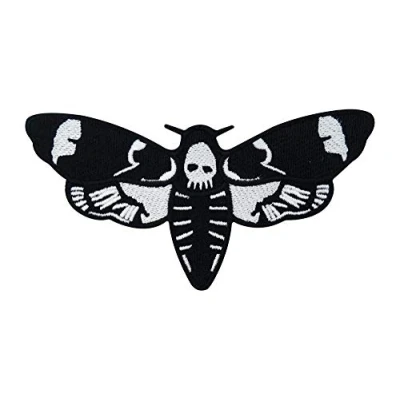 Image of Black Moth with Skull Motorcycle Iron on Patch Bike Embroidery Patch, Ironable Badges Finally Home, Patches