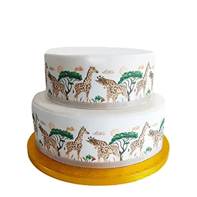 Image of Edible Decor Sheet Giraffe Safari Animal Border Ribbon Perfect for Decorating Your Cakes Easy to Use