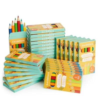 Image of THE TWIDDLERS 30 Boxes of Mini Colouring Pencils 6 Per Box, 180 Total Easy Grip Round Barrell, 9cm Length, Multipack Party Bag Fillers for Kids Birthdays, Classroom Class Gifts