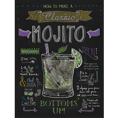 Image of MOJITO RETRO METAL TIN WALL PLAQUE SIGN NOVELTY GIFT Home bar shed man cave (150MM X 200MM (6&quot; 8&quot;)