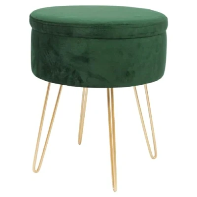 Image of Harbour Housewares 1x Green/Gold H45 x D36cm Round Velvet Storage Footstool Living Room Dressing Table Ottoman Pouffe Chair Seat