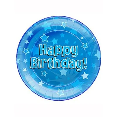 Image of Happy Birthday Blue Stars Paper Plates 8pk