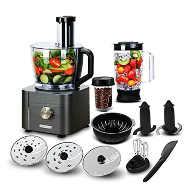 Image of food Processor, TopStrong 11 in 1 processor and blender with Chopping Blending Kneading Grinding Whisking Juicing, 1100W, 3 Speeds Plus Pulse, 3.2 L Bowl 1.5L Jug Blender, Color Grey
