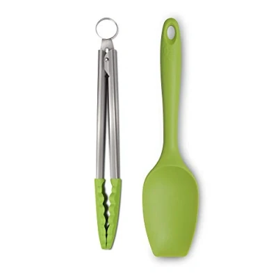 Image of Zeal JSET11L Non Stick Silicone Large Spatula Spoon &amp; Cooking Tongs 2 Piece Set Lime