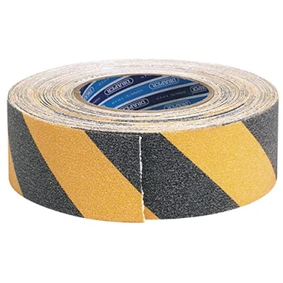Image of Draper Heavy Duty Safety Grip Tape Roll, 18m x 50mm, Black and Yellow