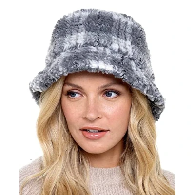 Image of Undercover Ladies Check Borg Bucket Hat GL897 Grey