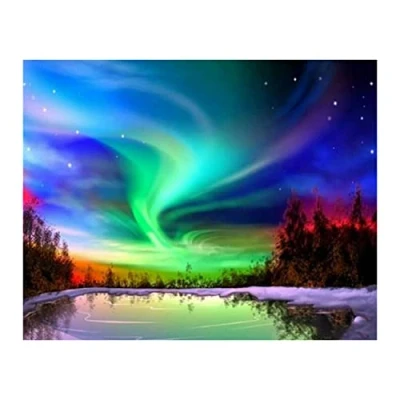 Image of DIY 5D Diamond Art Painting Kits Full Drill, Crystal Rhinestone Embroidery Cross Stitch Craft Pictures for Adults Kids, Canvas Aurora by Numbers Home Wall Decor 30x40cm