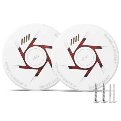 Image of 9V Battery Photoelectric Smoke Alarm with 10 Years Life Detector Test Button 2 pack