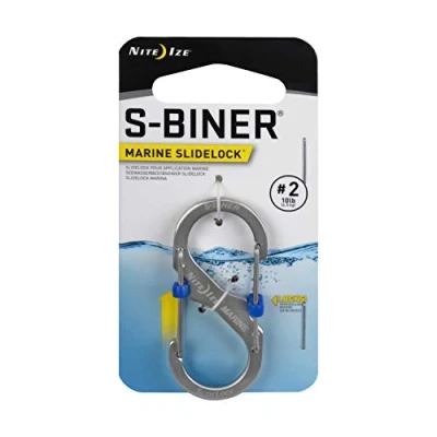 Image of Nite Ize S Biner Marine SlideLock #2, 316 Stainless Steel, Grade with Two, Independently Locking Gates Size #2 for 10lb Rating