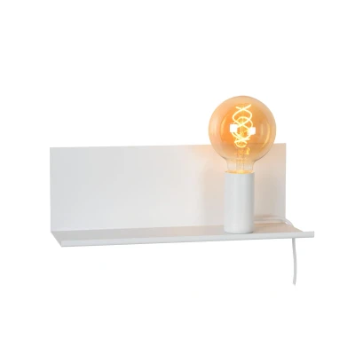 Image of Lucide Sebo white metal wall light with shelf