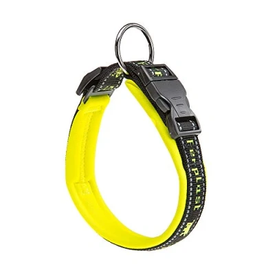 Image of Ferplast Dog Collar SPORT DOG, Large Dogs, Soft Padding, Reflective Nylon Collar, Pet Name Tag, Size: 2,5 cm (35 45 cm), Yellow
