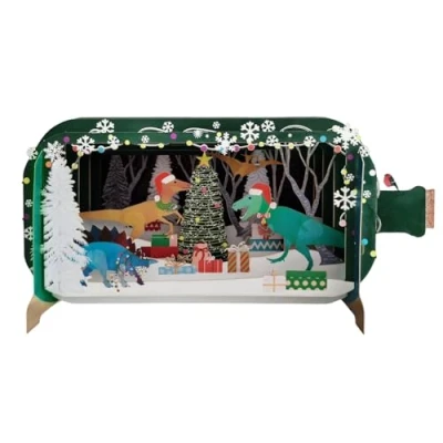 Image of Message in A Bottle Festive Dinosaurs Pop Up Christmas Greeting Card XMIB102