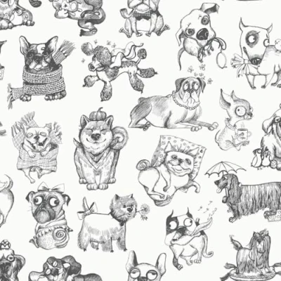 Image of YöL Pooches Black and White Wallpaper Cute Dogs Animal Print Trendy Contemporary Stylish Feature Wall