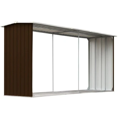 Image of vidaXL Garden Log Storage Shed Galvanised Steel 330x92x153 cm Brown