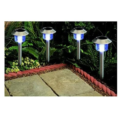 Image of 4 Pack Solar Powered Stainless Steel Garden Lights Silver